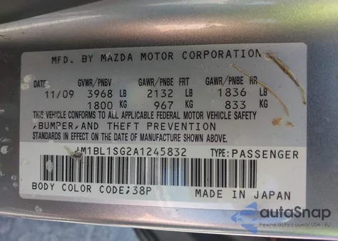 2010 Mazda Mazda3 I Touring from USA, damaged, VIN JM1BL1SG2A1245832